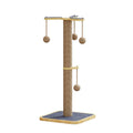 Windmill-shaped cat climbing frame with a hanging ball, made from pine wood and covered in carpet leather.