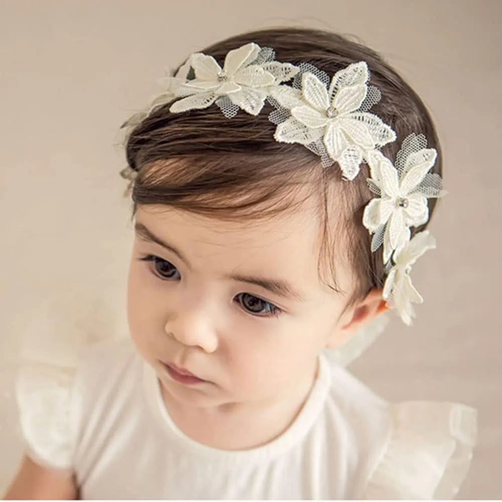 Baby girls cute bow-knot headband with lace floral design elastic non-toxic 8-22 inches