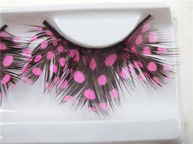 Handmade two-colour feather false eyelashes, one pair, feather model style for eye make-up