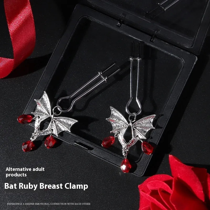 Silver adjustable bat nipple clamp jewellery with alloy construction and tension adjustment