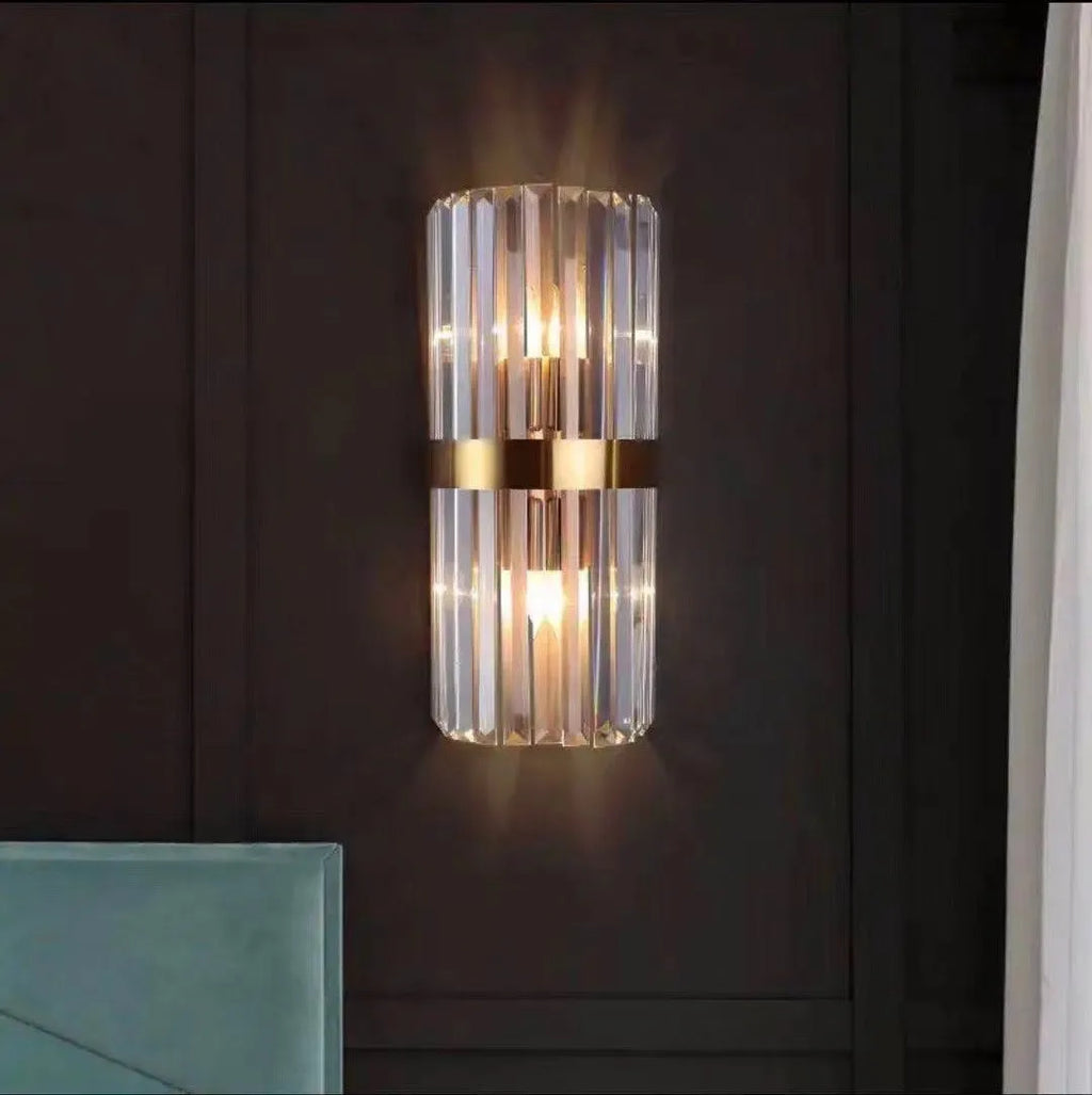 Stainless steel crystal background wall lamp for aisle bedside with gold finish and 12W LED