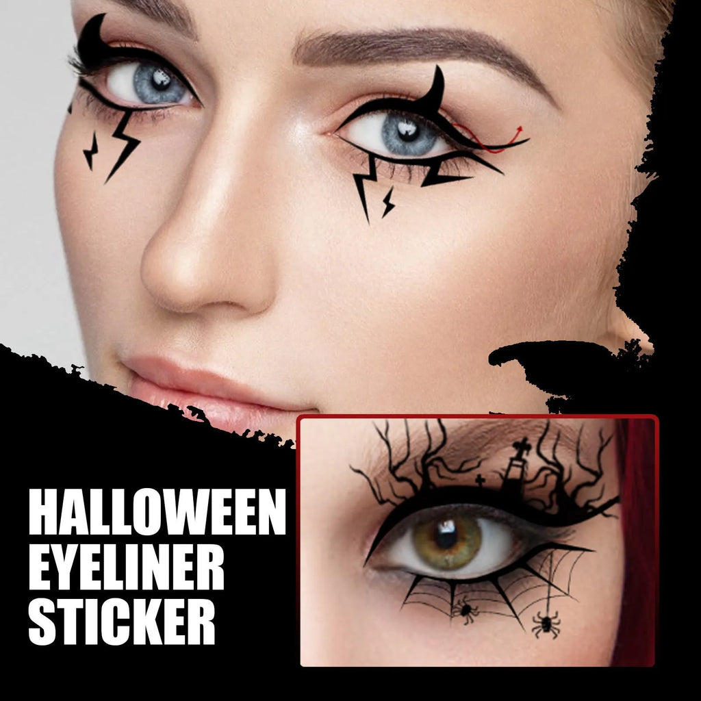 Bat and spider motif eyeliner stickers set with 8 pairs for decorative eye makeup