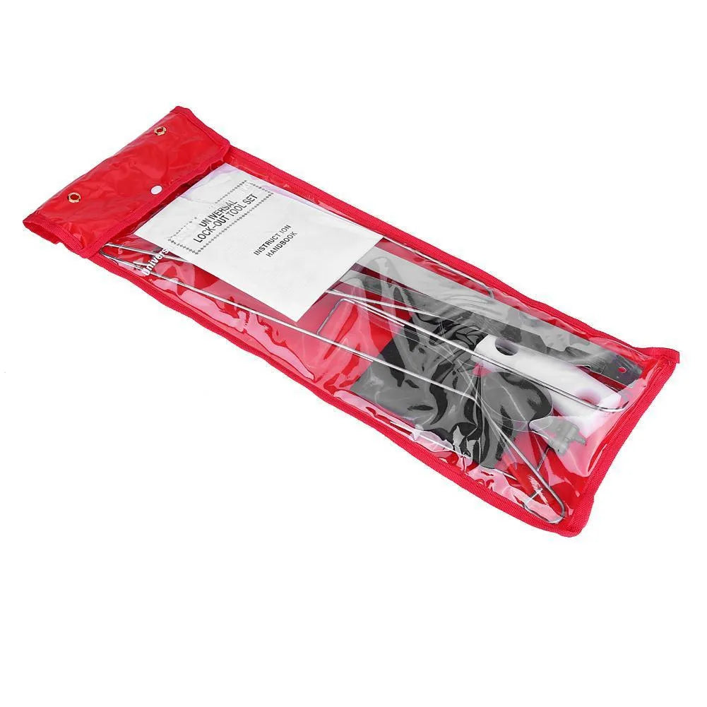 9-piece automotive maintenance tool set with air pump wedge, plastic wedges, hooks, and crowbars