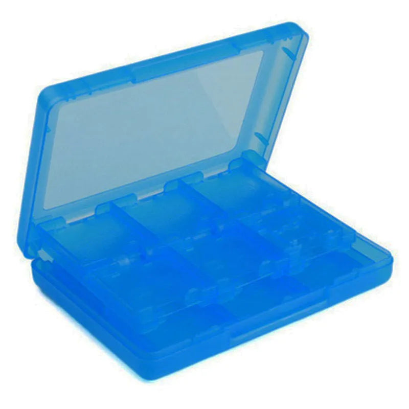 NDS 3DS 28-in-1 game card storage box in PP plastic, shown in black, blue, pink, or white.