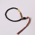 Hand-woven obsidian bead bracelet with adjustable 15.5-16cm strap