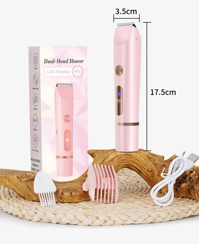 Women's hair trimmer baby hair clipper pubic hair removal device dry and wet use blue pink purple stainless steel blades
