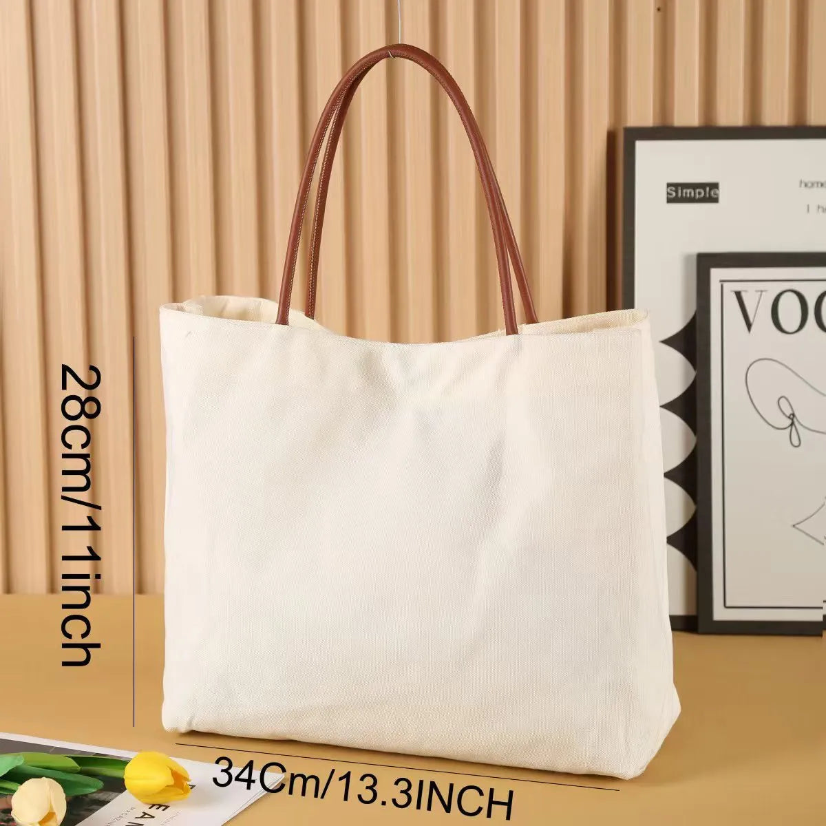 Canvas tote bag with side gussets in beige white colour, shown with handles extended