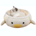 Green dinosaur chick design cat bed shown both flat and hanging, for small cats and dogs.
