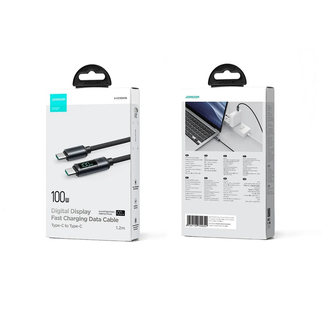 PD20 66W fast charge braided aluminium alloy digital display data cable in black with TypeC connector