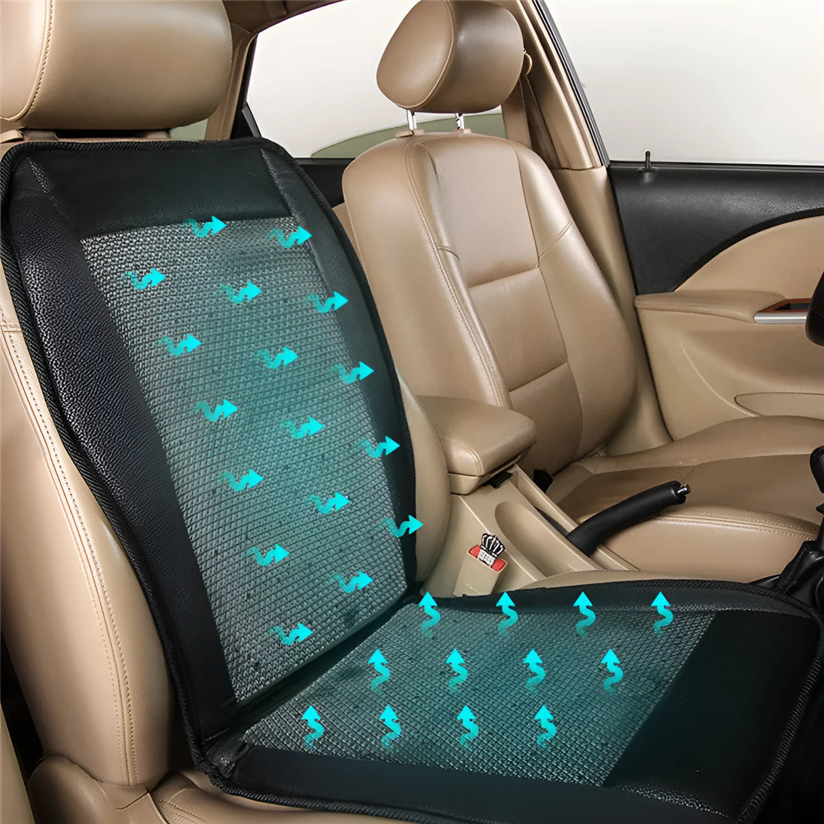 Black and grey grid car cool seat cushion with fibre outer and EVA fill for summer use