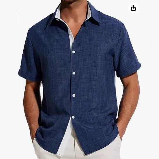 Men's short-sleeved floral print polyester shirt in regular fit cardigan style