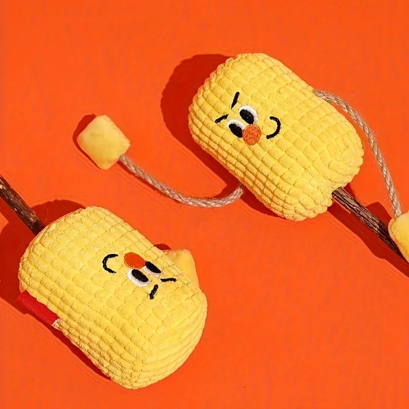 Natural polio wood corn cob shaped cat chew toy with catnip for dental cleaning on a plain background.