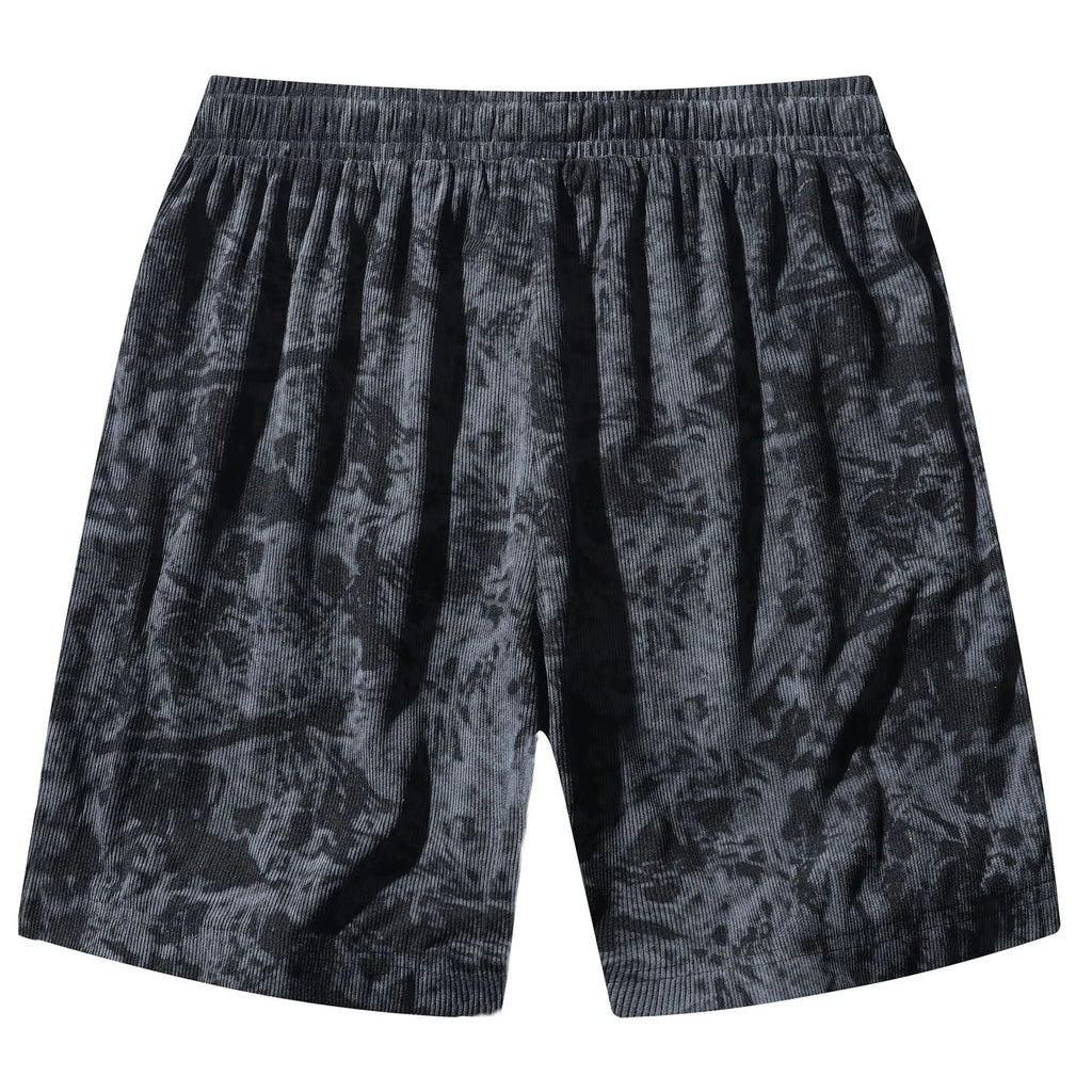 Men's camouflage pattern corduroy athletic shorts with straight cut and elastic waist