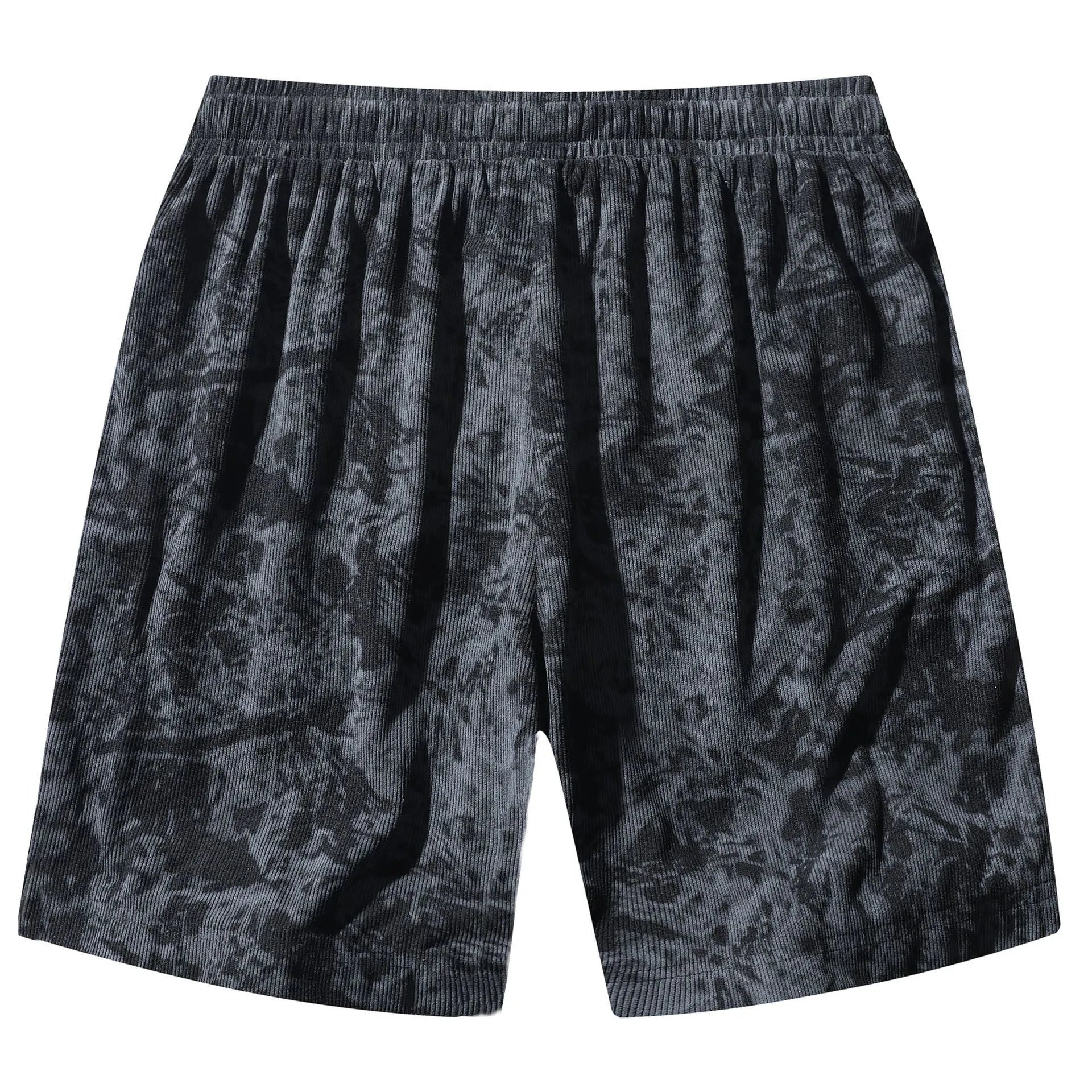 Men's camouflage pattern corduroy athletic shorts with straight cut and elastic waist