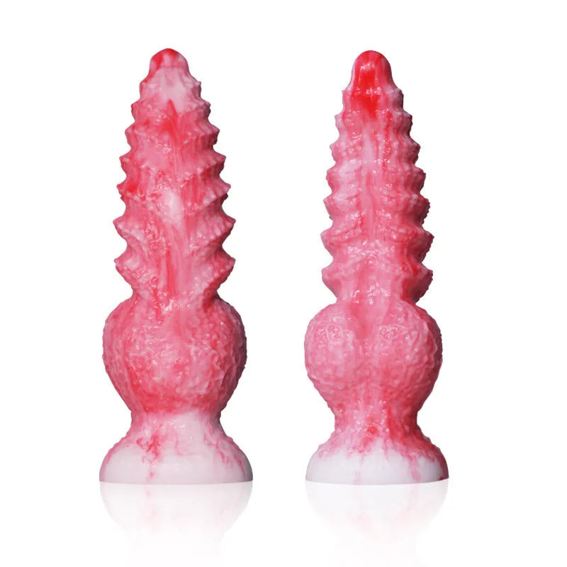 Pink platinum silicone penis-shaped masturbation device for women, showing Berserker S and M size options