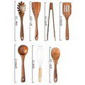 Natural wooden 7-piece kitchen utensil set with spoons, spatulas and soup ladle
