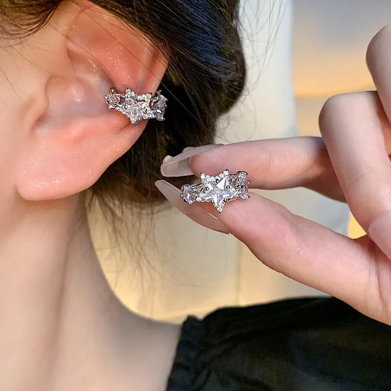 Women's silver copper electroplated geometric star earrings with faceted zircon stones, A1705 Silver colour