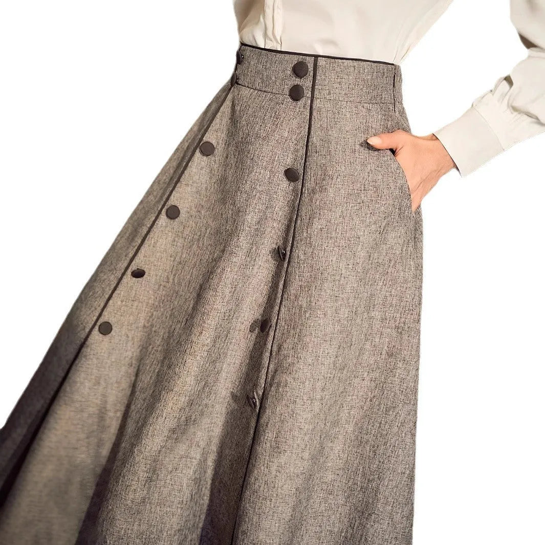 Khaki high-waisted A-line skirt for women with three-dimensional decoration in S to XL