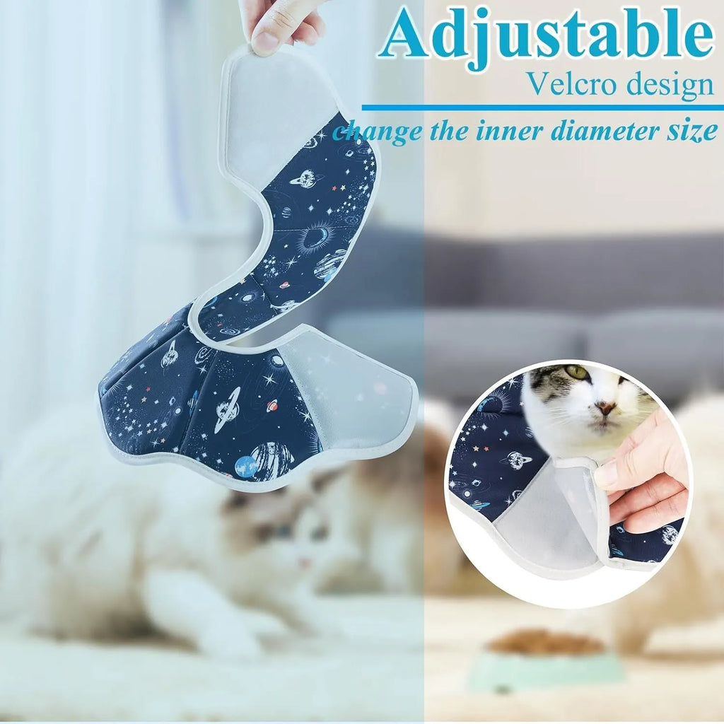 Soft adjustable cat recovery cone collar in fabric construction