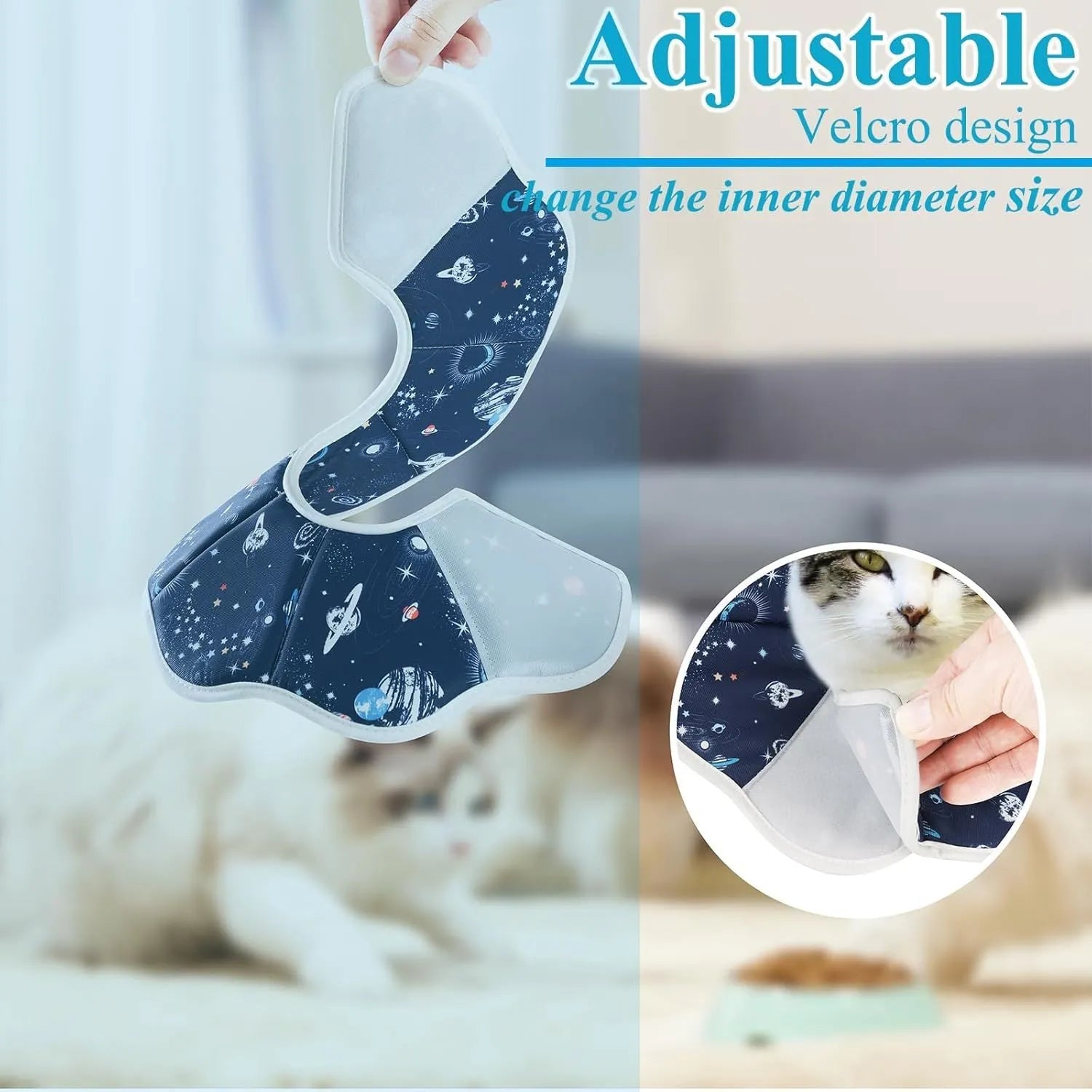 Soft adjustable cat recovery cone collar in fabric construction