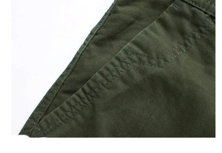 Khaki cotton loose fit multi-pocket trousers overalls with straight leg and zipper placket
