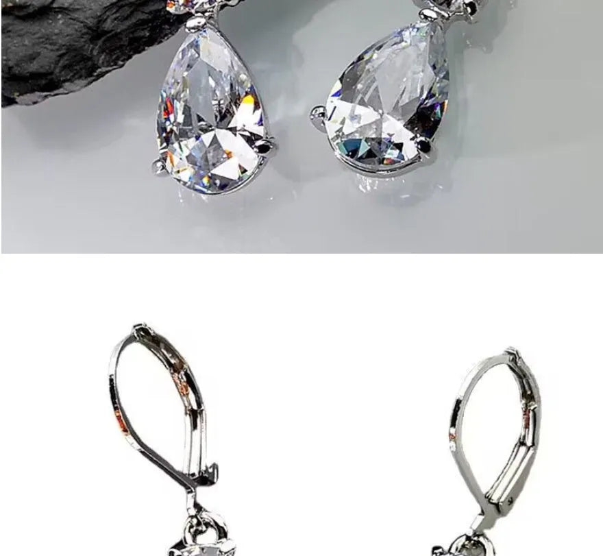 Fashion creative simple drop-shaped long earrings in white gold colour for women with diamond finish