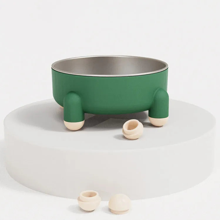 Green stainless steel pet bowl with anti-slip base and high foot for dogs and cats