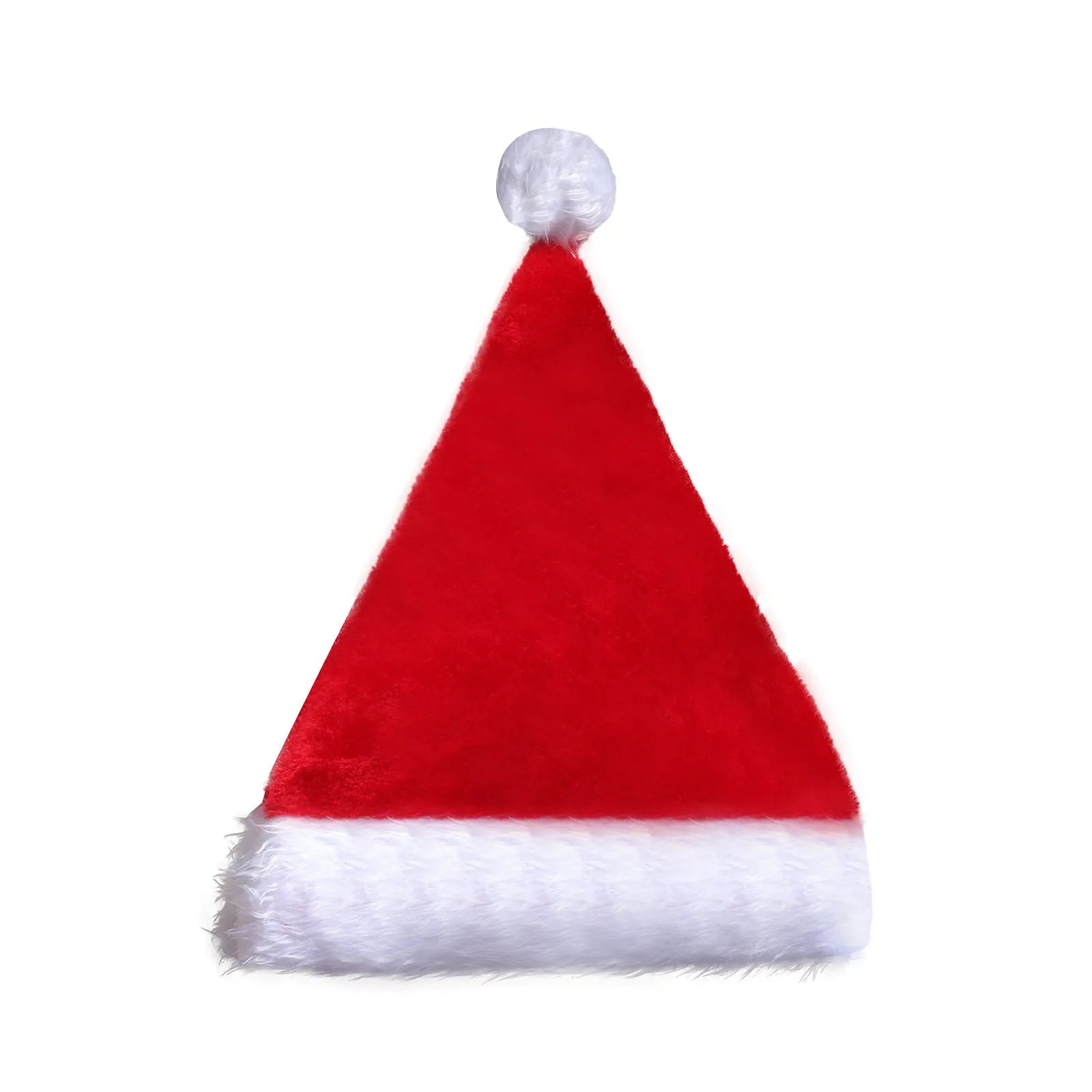 Red and white plush Santa hat with 20 multicolour LED lights glowing around its base and a white pom pom.