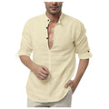Men's fashion long sleeve V neck casual shirt in polyester, apricot colour, front view