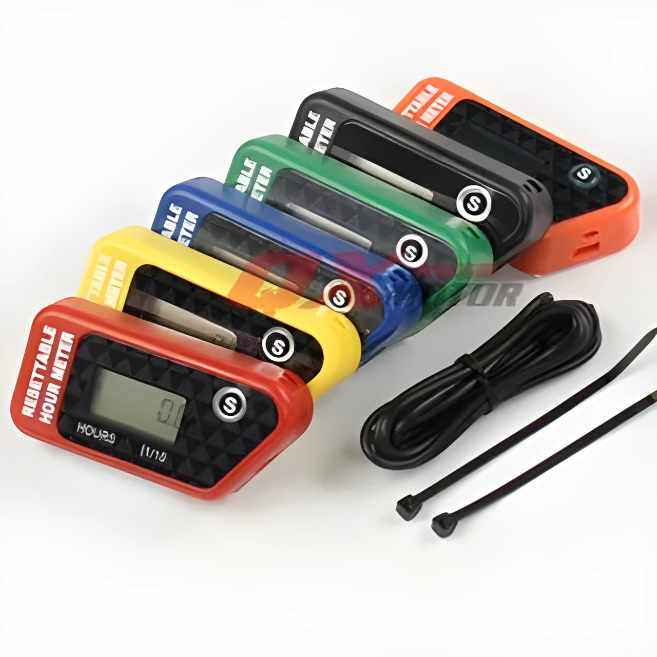 Black waterproof LCD maintenance reminder timer for engine hour tracking on vehicles and machinery.