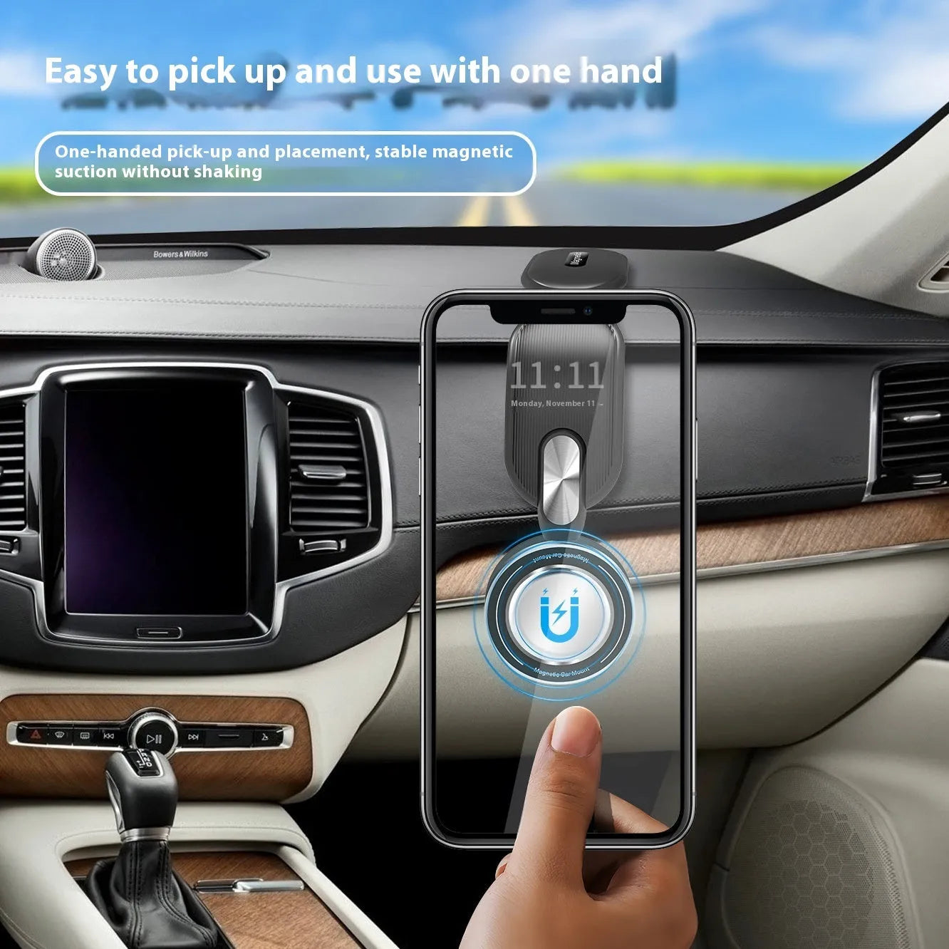 Car magnetic phone holder with folding design in RT025 Classic Edition mounted on vehicle air vent