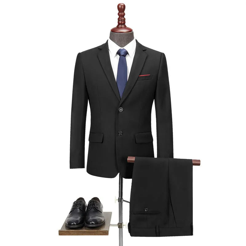 Men's slim fit casual business suit two-piece set in grey, plus sizes S-4XL, viscose blend fabric