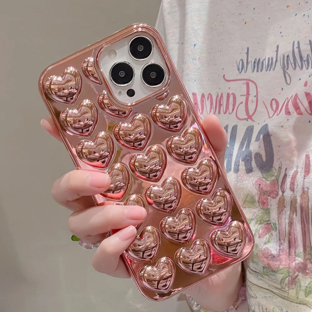 Solid colour TPU mobile phone case with raised 3D love pattern and drop protection for multiple iPhone models