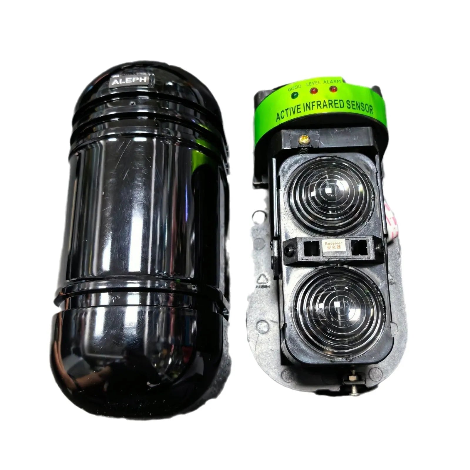 Black infrared security detector with wired connections for perimeter alarm systems