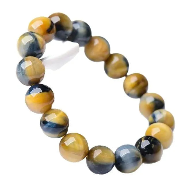 Handmade Fantasy Tiger Eye agate bracelet with round beads in a unisex, single circle design.