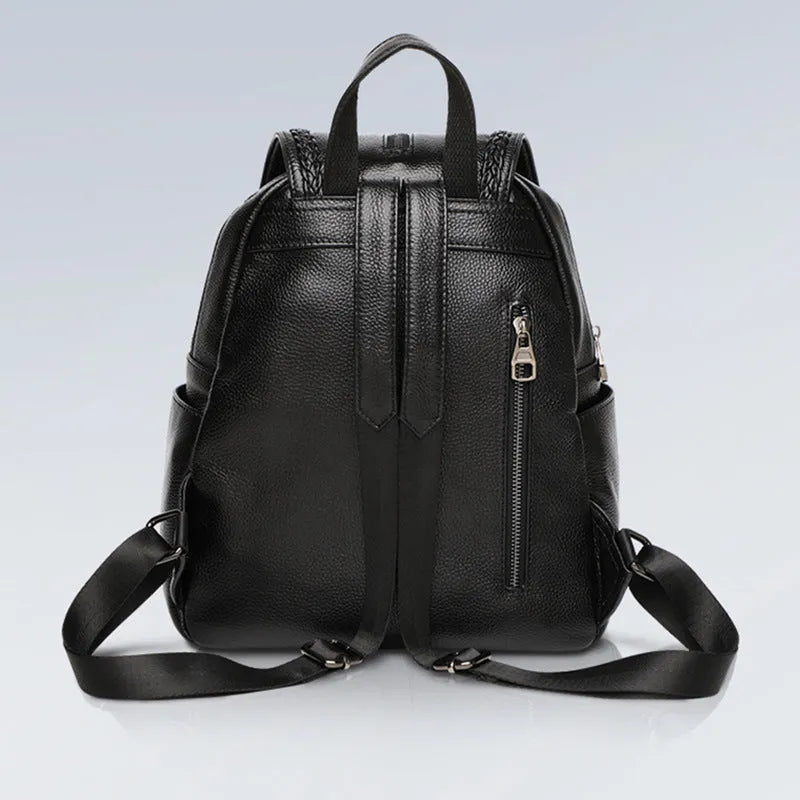 Genuine leather women's backpack in blue colour with multiple compartments and street trend design