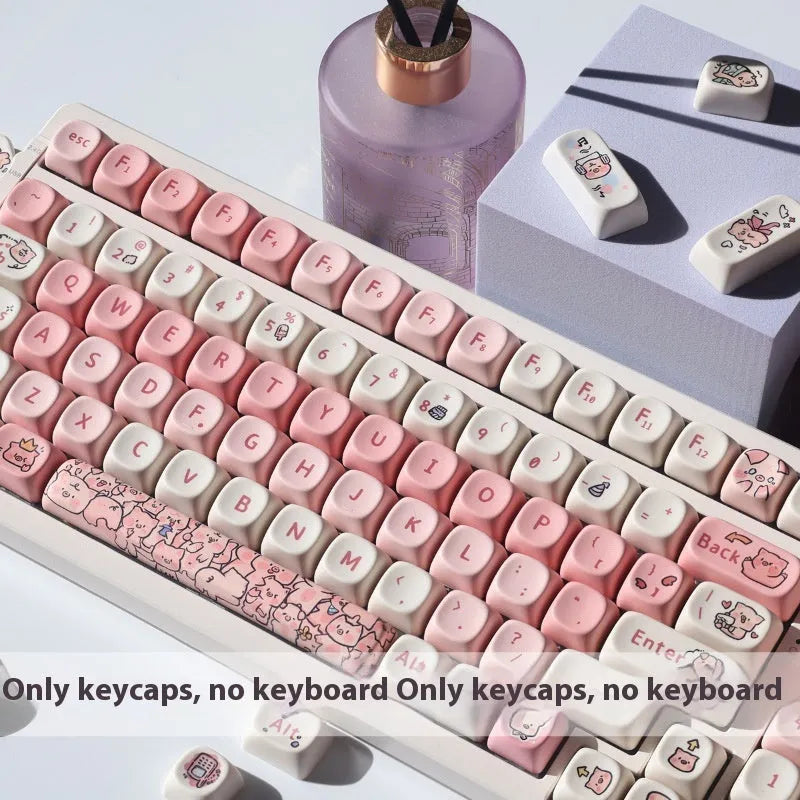 Pink PBT key caps with pig design artwork for mechanical keyboards showing MOA height profile