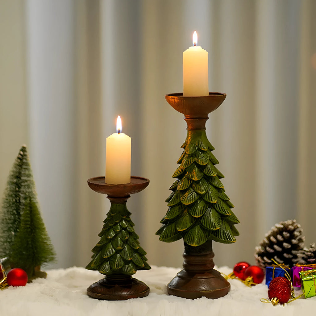 Resin Christmas tree candle holder in small, medium, and large sizes for festive living room decor