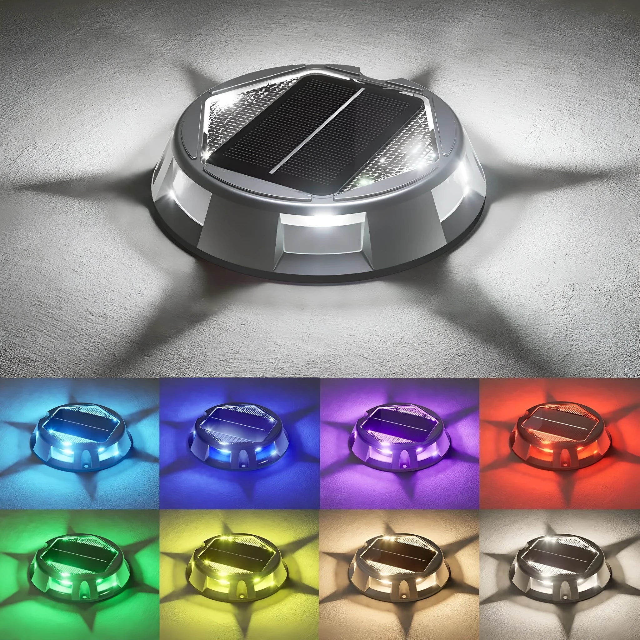 Solar floor lamp with IP68 rating, 2W LED, and colourful fixed colour RBG option for outdoor garden use
