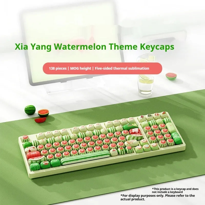 138 piece watermelon theme PBT keycap set with five-sided sublimation and small steamed bun profile for mechanical keyboards