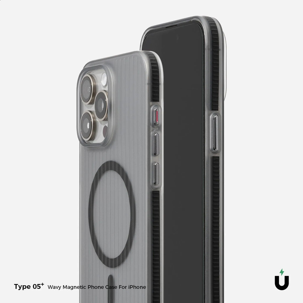 Magnetic phone case for iPhone 13 14 15 drop-resistant striped PC hard shell with anti-slip bars black