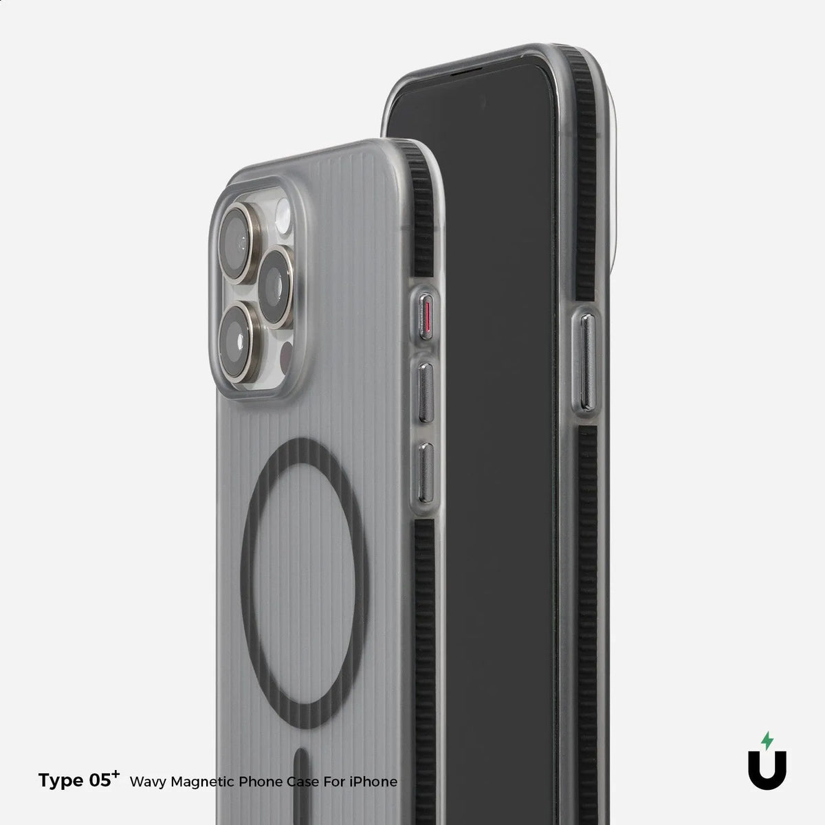 Magnetic phone case for iPhone 13 14 15 drop-resistant striped PC hard shell with anti-slip bars black