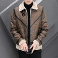 Men's faux leather coat with thick fur collar in grey, black or khaki, regular fit, sizes M to 3XL