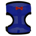 Poultry chicken vest harness with matching collar bow on a size chart showing XS to XL measurements and 110cm rope.