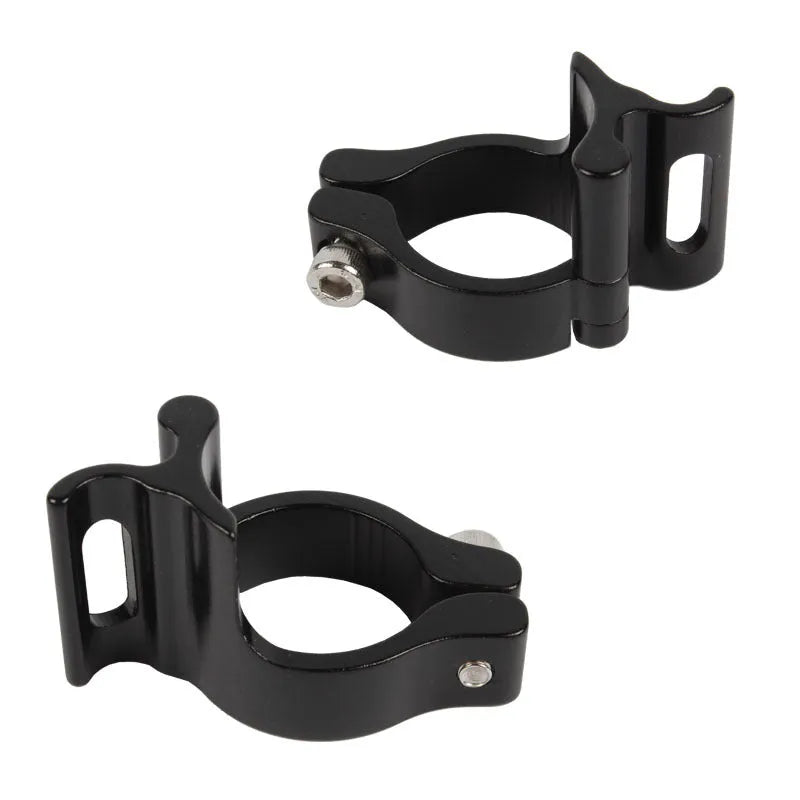 Black aluminium alloy vehicle clamp ring with 28.6mm diameter for steel frame mounting.
