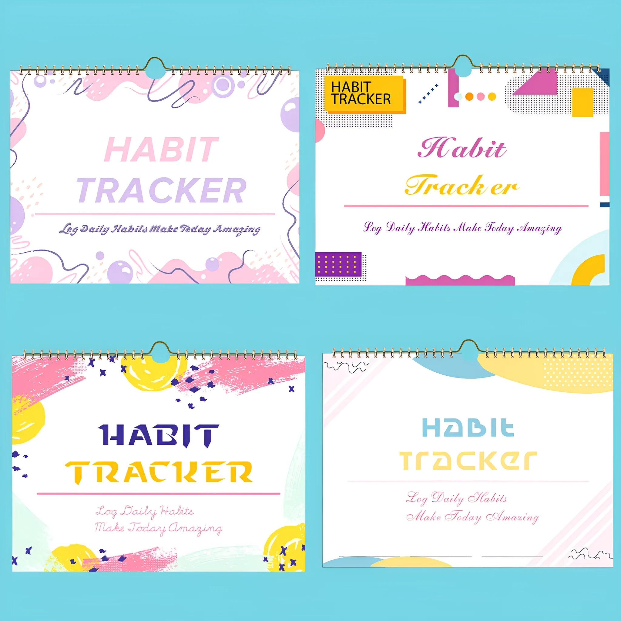 English habit tracking book with 12 pages measuring 21cm by 28cm in multiple colour options