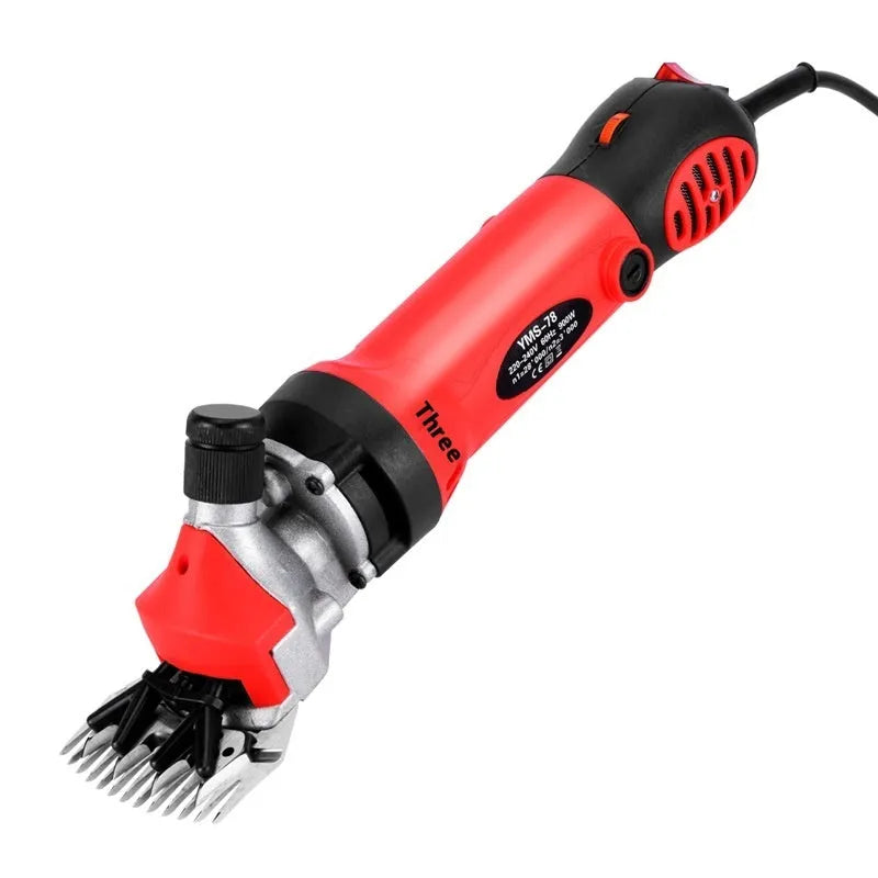 Yellow electric sheep shearing machine with 13 straight teeth and complete accessory set including multiple blades and tools