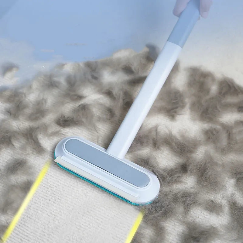 4-in-1 multifunctional hair removal brush with flannel surface and detachable handle for cleaning pet hair from screens and upholstery