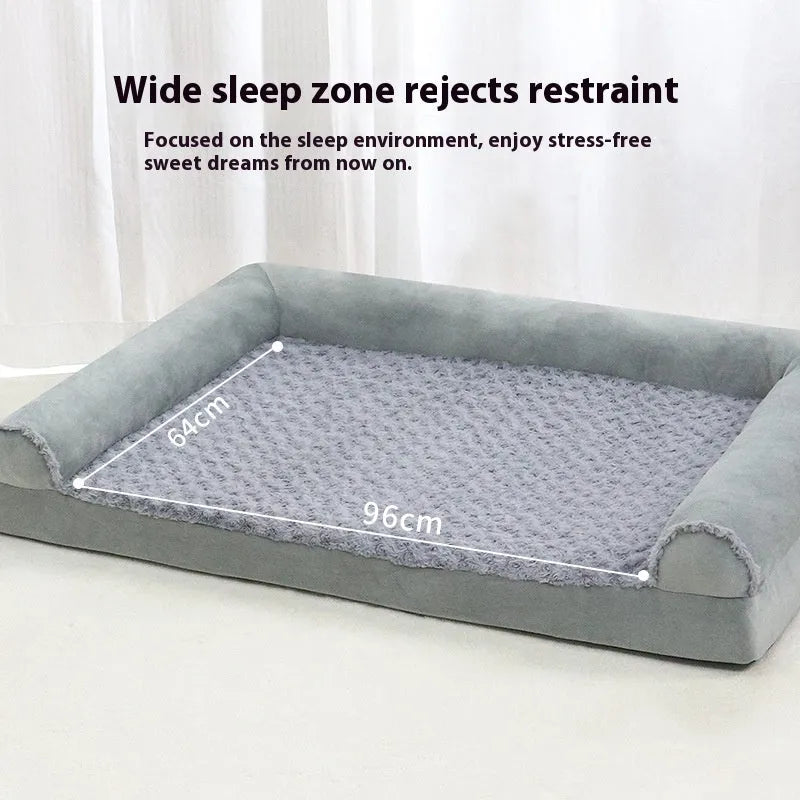 Soft cloth dog kennel in light grey showing low-sided construction suitable for medium to large indoor dogs