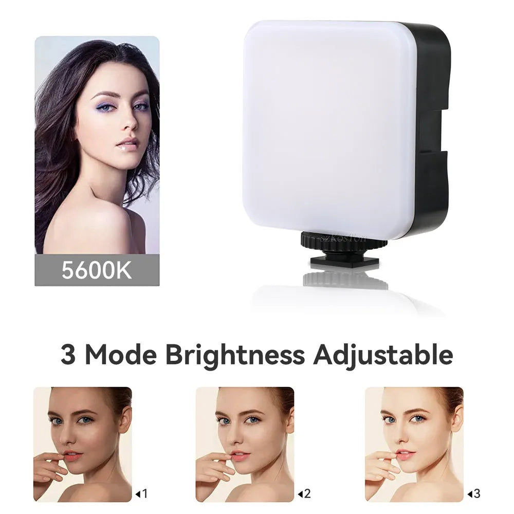 Small square universal camera flash unit with hot shoe mount and rotatable head.